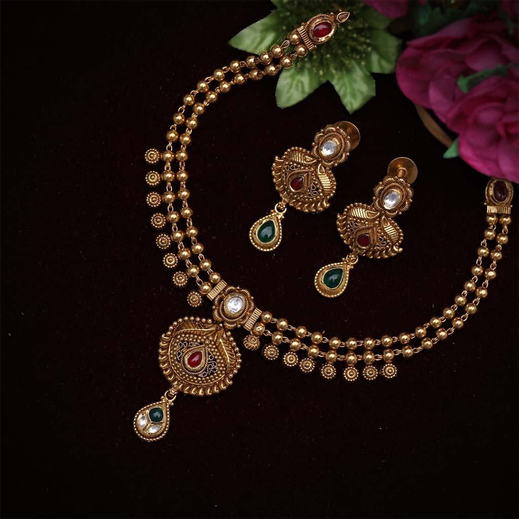 22k Jadtar Necklace Set JG-1812-1343