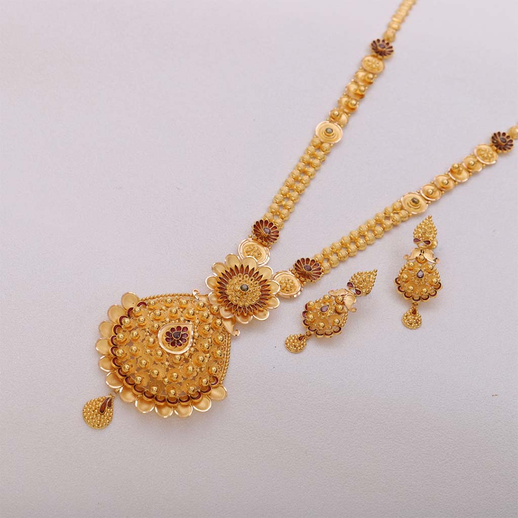 South Indian Wedding 22K Gold Plated 11'' Long Necklace Earrings 3 Steps  Pendant | eBay