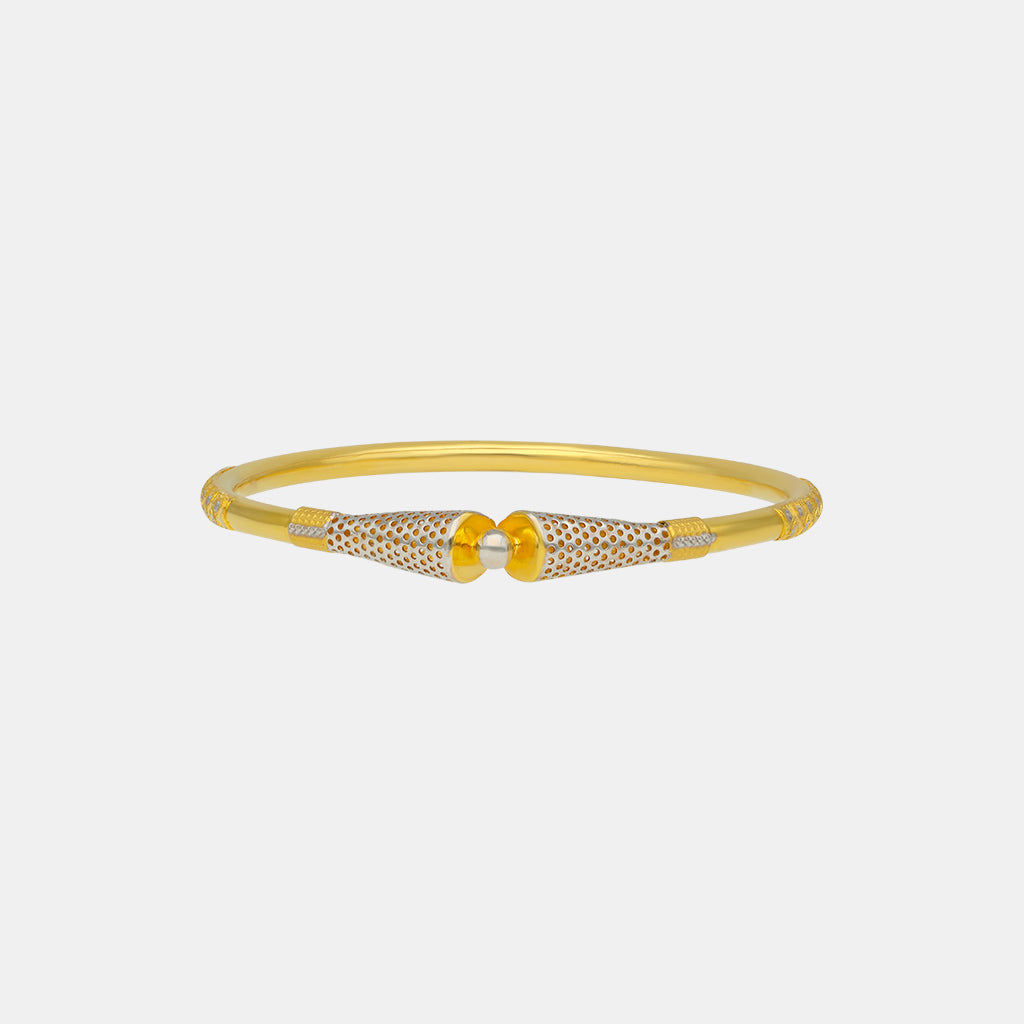 Gold Bangle (10.71 gm), 18 KT Plain Yellow Gold Jewellery - Chloe Criss-Cross Gold Bangle for Women. Design - Geometry. Size 2.4.